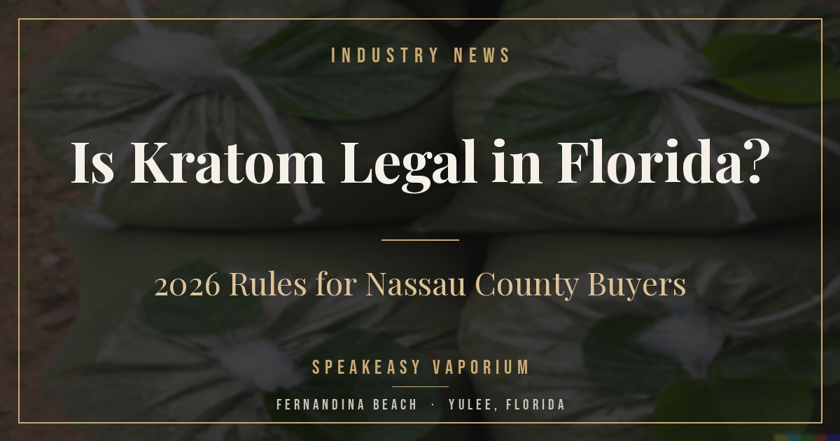 Lab-tested kratom powders and capsules at Speakeasy Vaporium with a 2026 Florida kratom law title