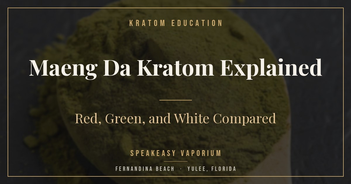 Kratom powder on a wooden spoon, illustrating a guide to red, green, and white Maeng Da kratom