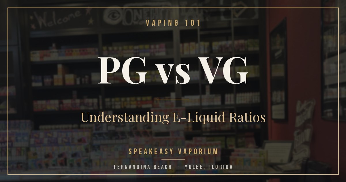 E-liquid bottles with different PG and VG ratios displayed for comparison